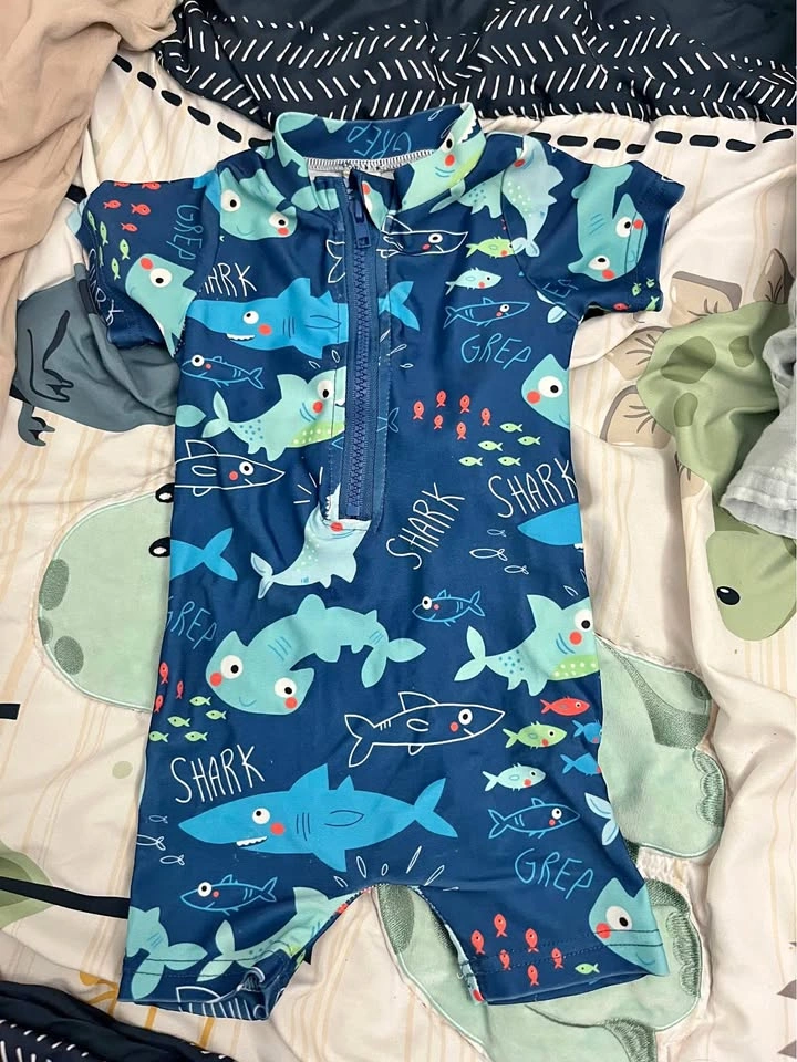 Baby Shark Print One-Piece Swimsuit Size 80