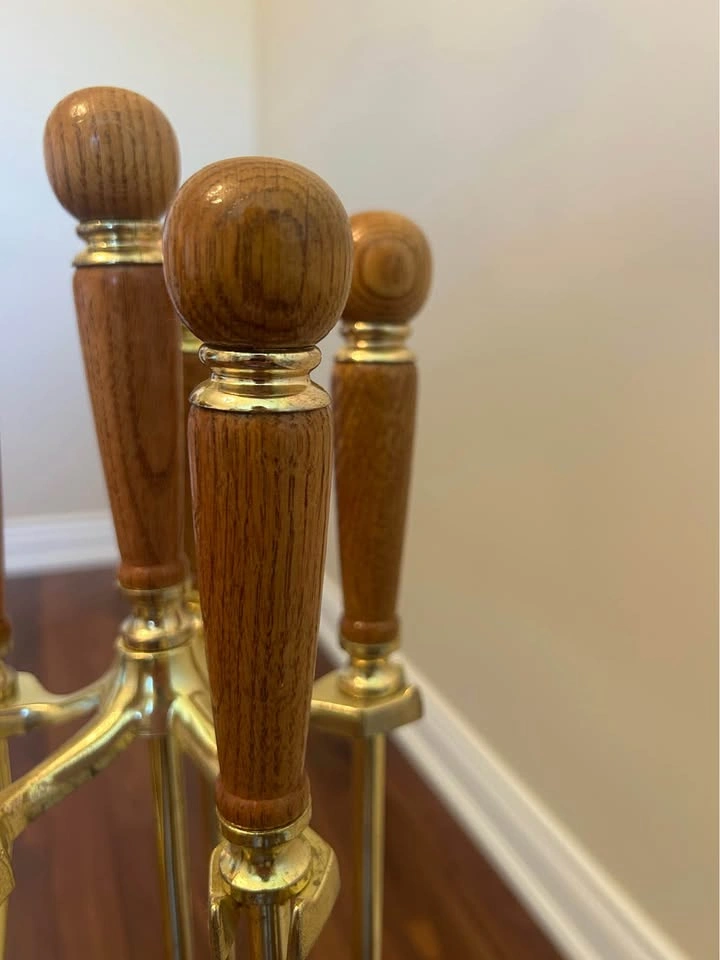 Vintage Solid Brass Fireplace Tool Set - photo 4