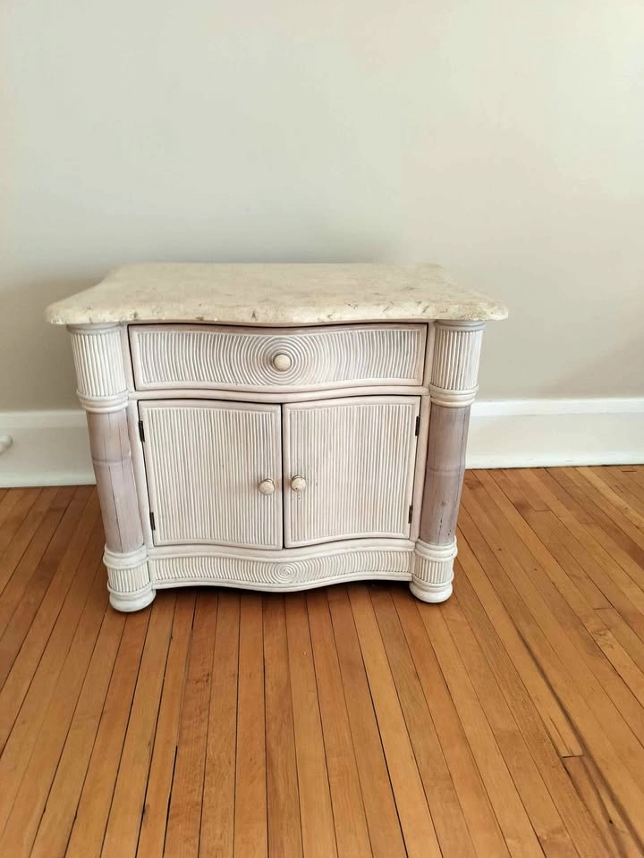 Stone-like Top Pencil Rattan Nightstand/Cabinet
