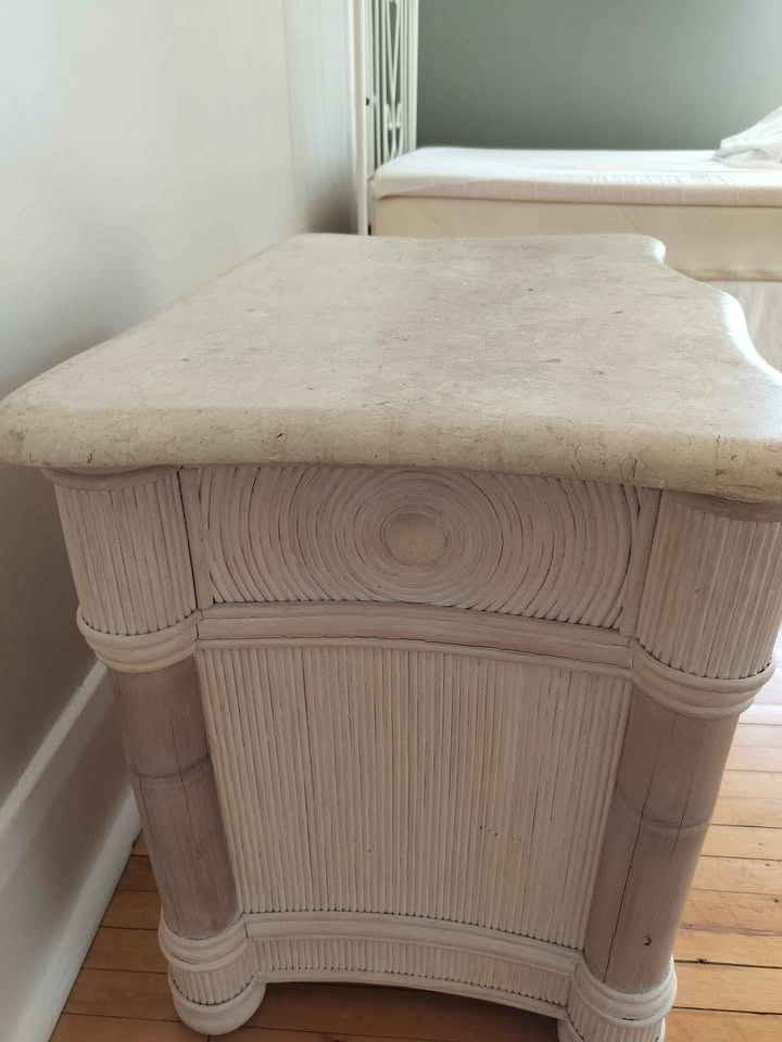 Stone-like Top Pencil Rattan Nightstand/Cabinet - photo 3