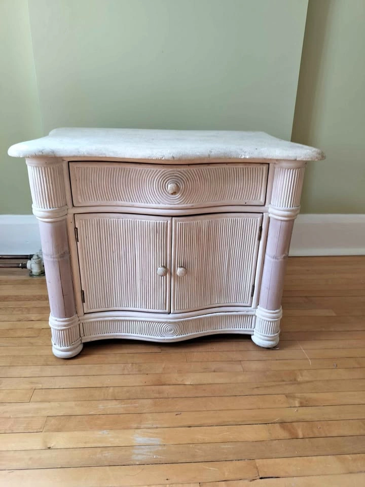 Wicker Nightstand/Cabinet with Stone like Top