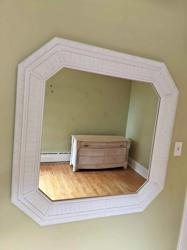 White Octagonal Wicker Wall Mirror 46"W x 1.5"D x 46"H
