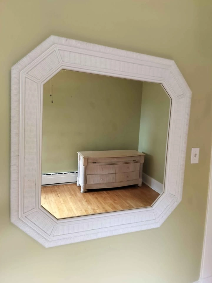 White Octagonal Wicker Wall Mirror 46"W x 1.5"D x 46"H - photo 2