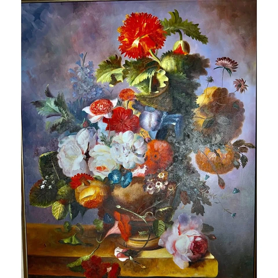 Vtg Harmsen Floral Still Life Oil Painting Ornate Gold Frame