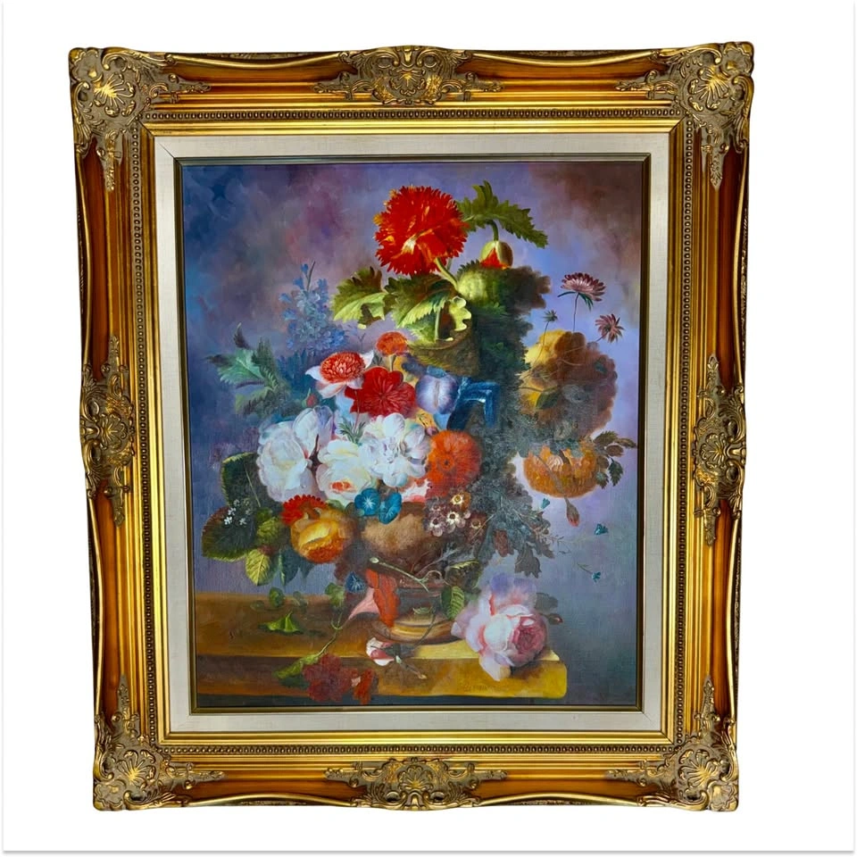 Vtg Harmsen Floral Still Life Oil Painting Ornate Gold Frame - photo 2