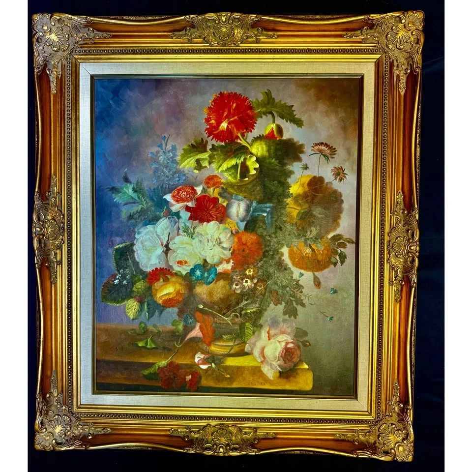 Vtg Harmsen Floral Still Life Oil Painting Ornate Gold Frame - photo 4