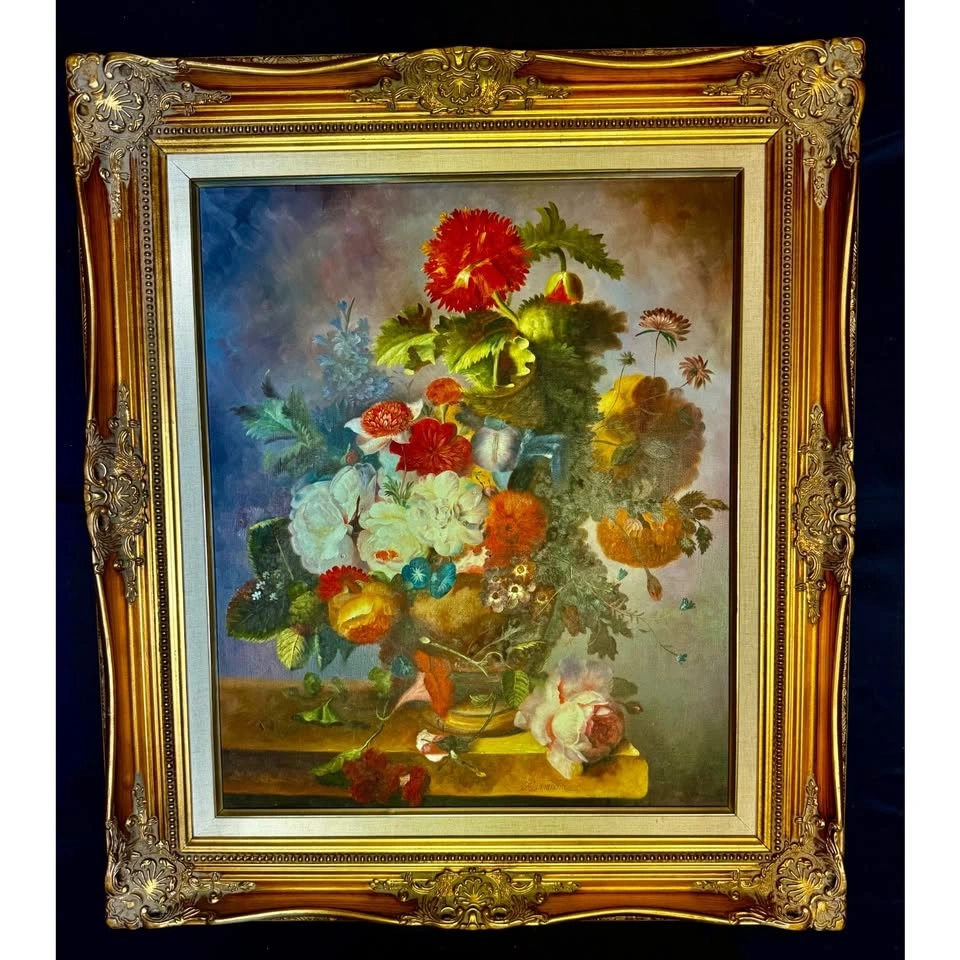 Vtg Harmsen Floral Still Life Oil Painting Ornate Gold Frame - photo 5