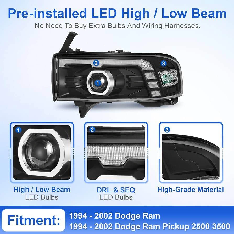 Telpo LED Projector Headlights for 1994-2002 Dodge Ram - photo 4
