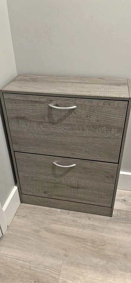Grey Wood Grain 2-Drawer Shoe Storage Cabinet