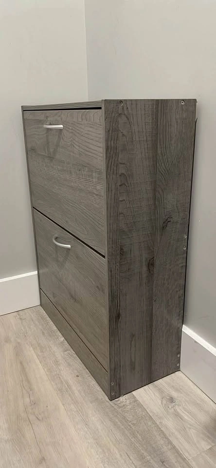 Grey Wood Grain 2-Drawer Shoe Storage Cabinet - photo 2