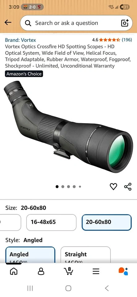 Vortex Crossfire HD 20-60x80 Angled Spotting Scope