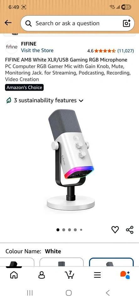 FIFINE AM8 White XLR/USB Gaming RGB Microphone