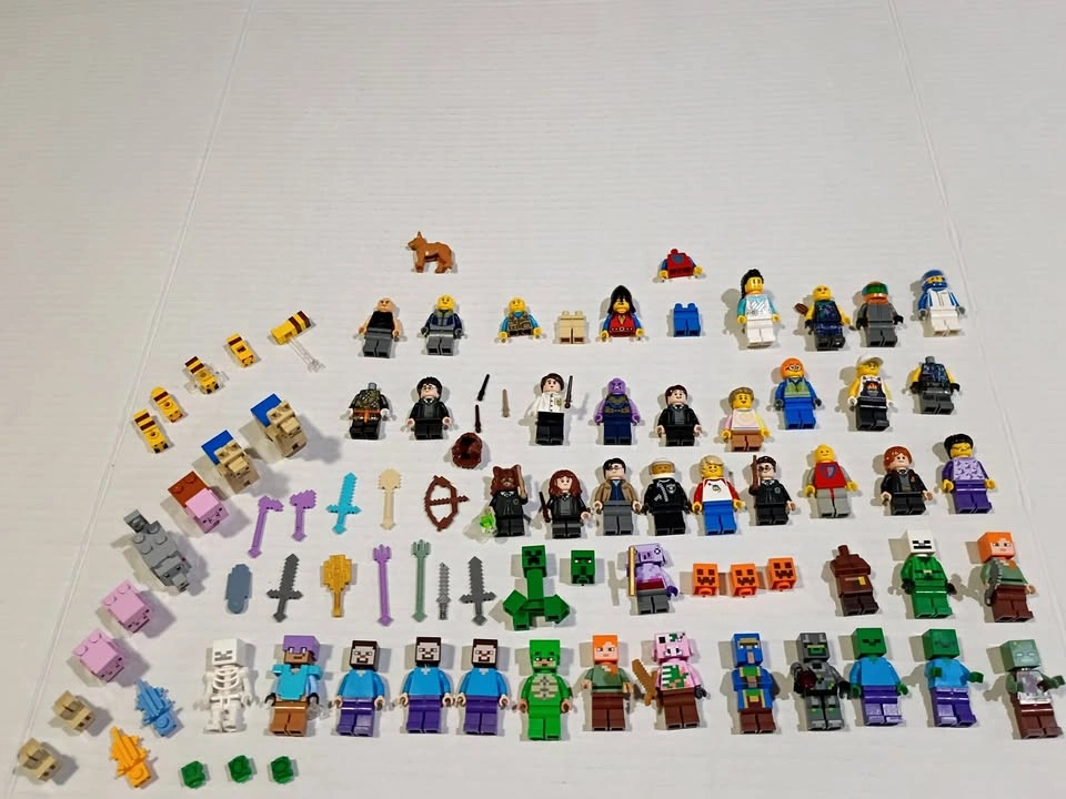Large Lot of Lego Minifigs, Parts, Minecraft, Harry Potter