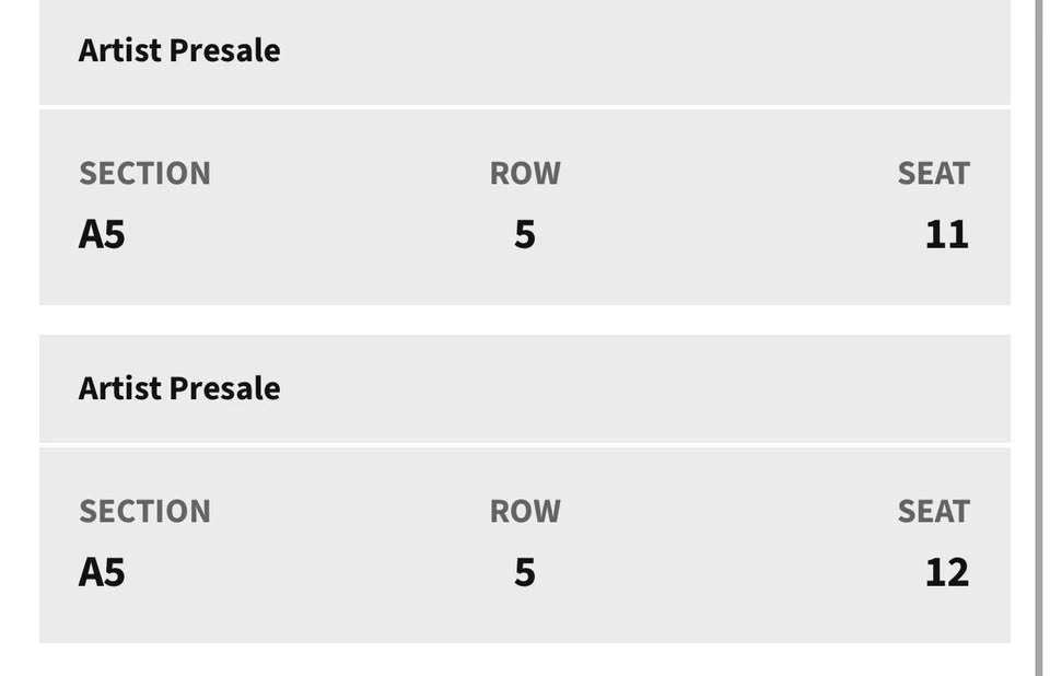 2 Ed Sheeran Presale - Section A5, Row 5