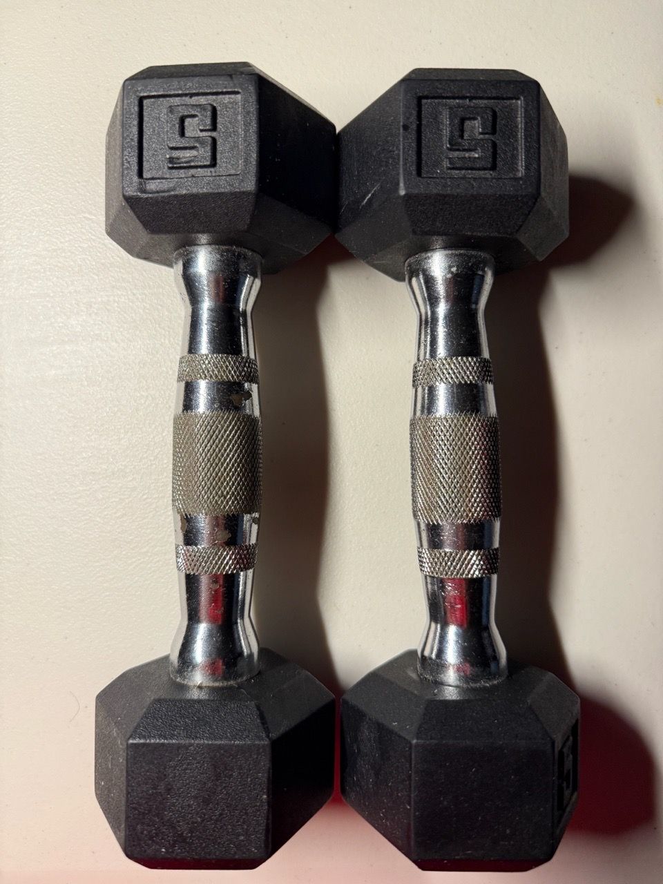 5 lb Rubber Hex Dumbbells Pair