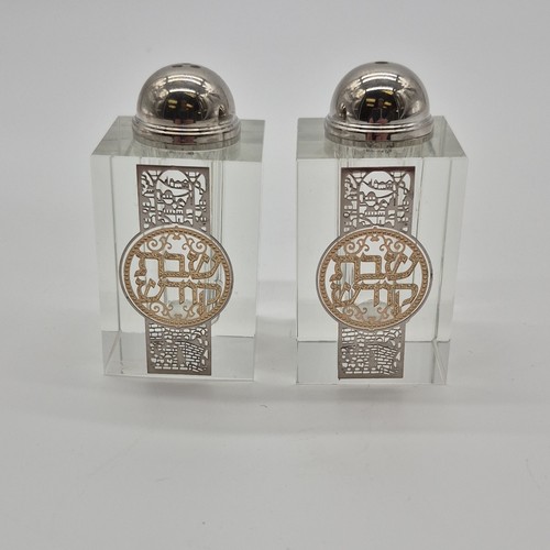 Clear Silver Glass Rectangular Salt & Pepper Shakers Set, 2 Piec
