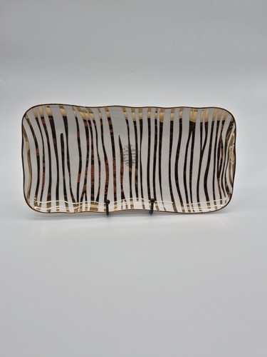 Golden Finish Striped Rectangle Plate