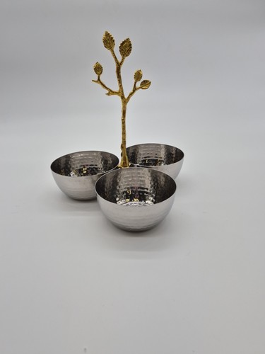 3 Section Silver Bowls With Golden Branch