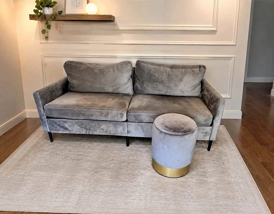 Free Delivery 🚛 Grey Velvet Sofa Couch + Chaise
