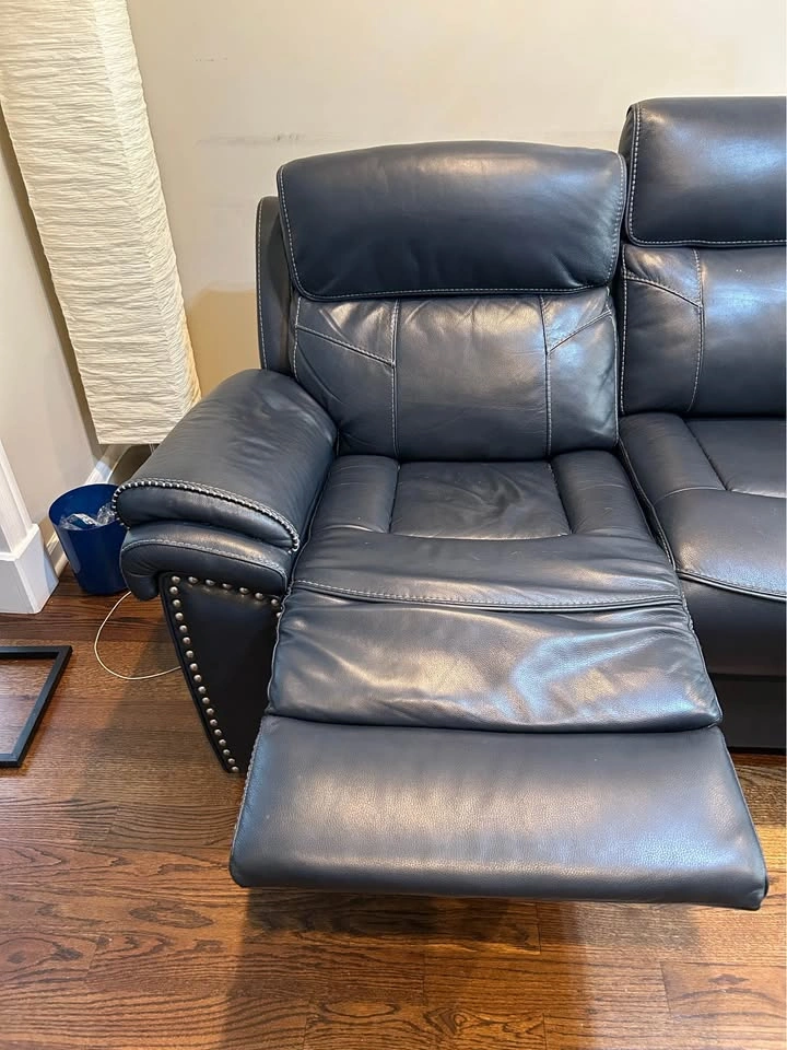 100% Leather Navy Blue Recling Sofa - photo 4