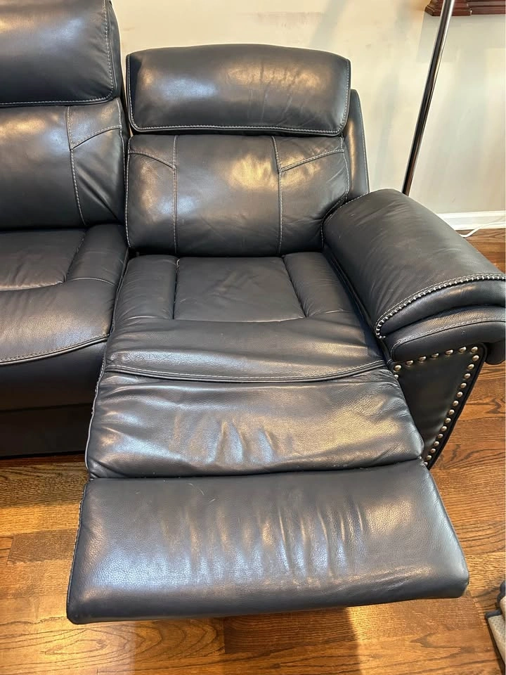 100% Leather Navy Blue Recling Sofa - photo 5