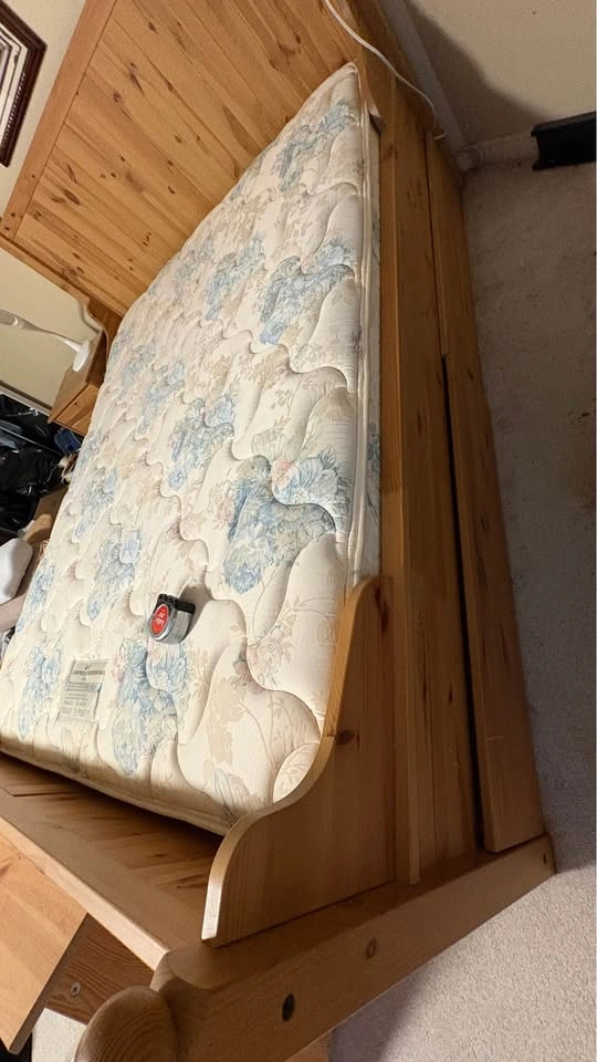 Pine Wood Bedroom Set with Bed Frame, Mattress, and Nightstand - photo 4