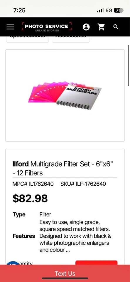 Ilford Multigrade Filter Set (6” X 6”)