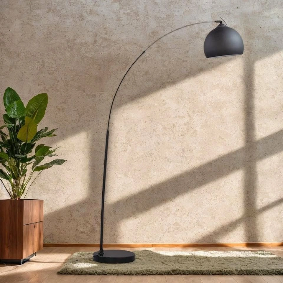 FL001 A2306 Black Metal Arc Lamp with Marble-Look Stand