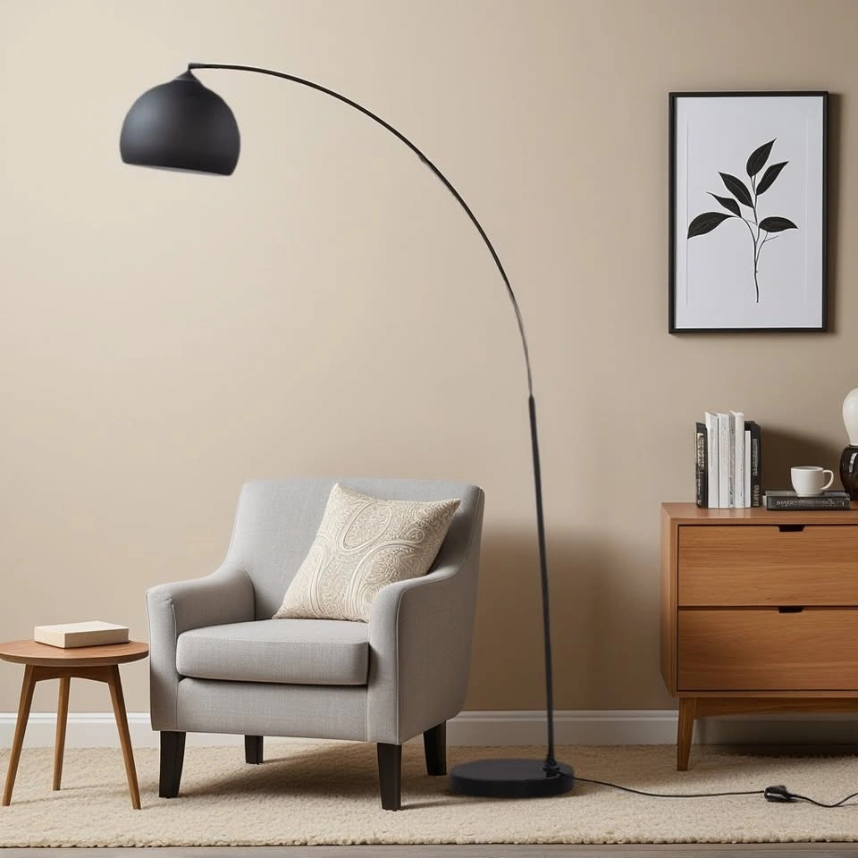 FL001 A2306 Black Metal Arc Lamp with Marble-Look Stand - photo 2