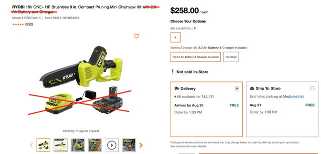 RYOBI 18V ONE+ HP Brushless 8 in. Compact Pruning Mini Chainsaw - photo 2