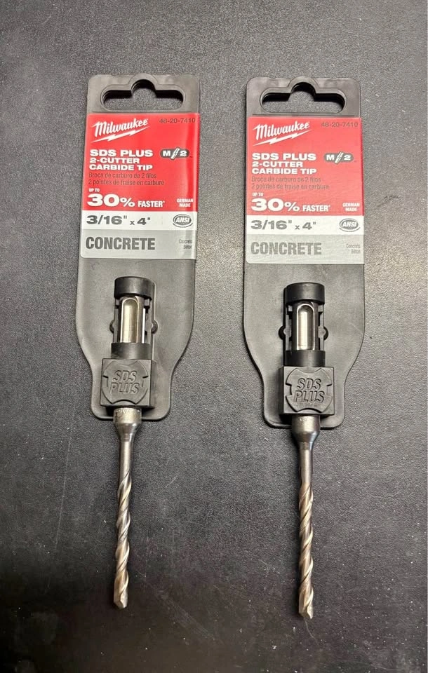 Milwaukee 3/16" x 4" SDS Plus Concrete Drill Bits (2 Pack)