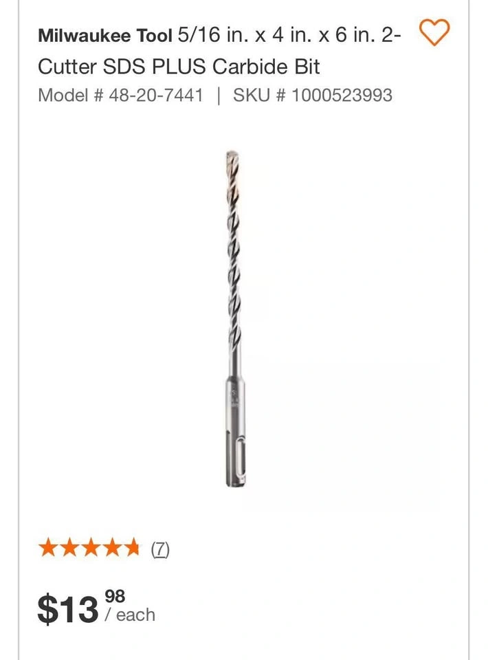 Milwaukee 48-20-7441 SDS PLUS Carbide Concrete Drill Bits - photo 2