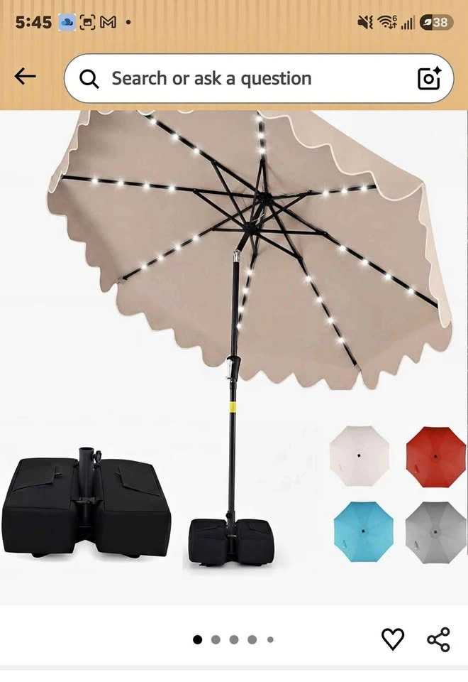 LED Lighted Patio Umbrella with Weighted Base