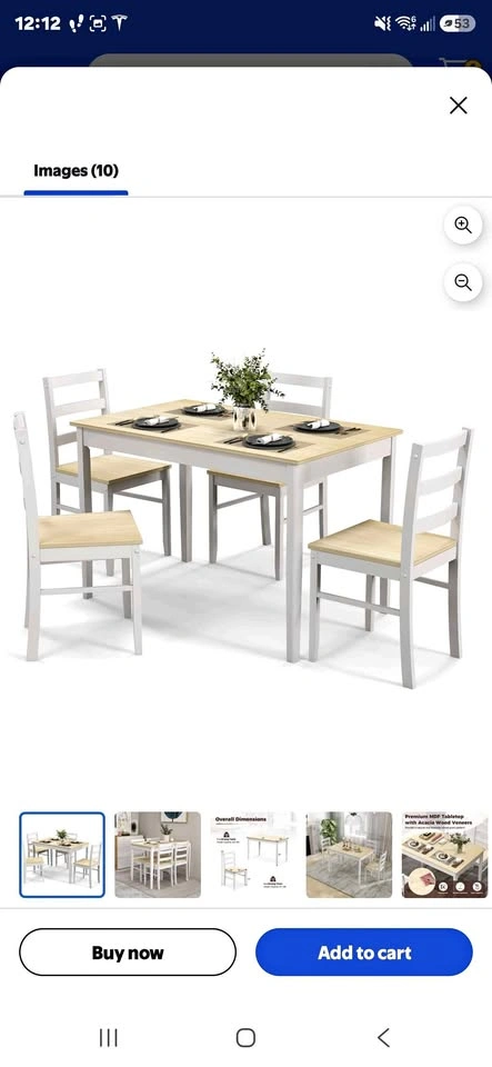 5-Piece White and Natural Wood Dining Set
