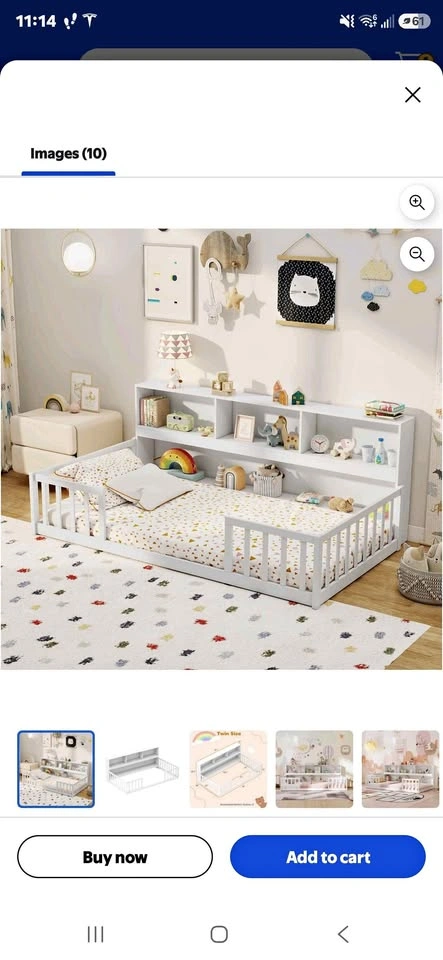 Twin Floor Bed with Bookcase