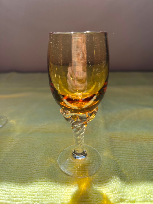 Vintage 6 Amber Cordial Aperitif Shot Glasses With Twisted Stems - photo 2