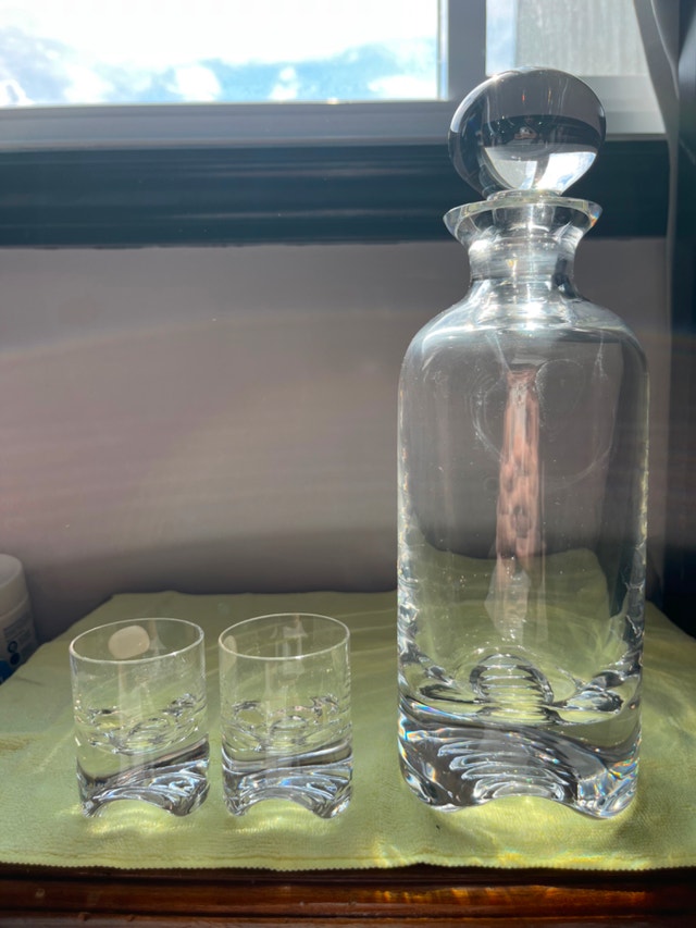 Vintage Clear Bohemia Crystal Decanter With 2 Glasses