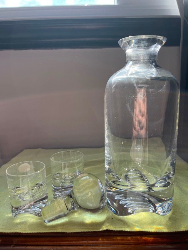 Vintage Clear Bohemia Crystal Decanter With 2 Glasses - photo 2