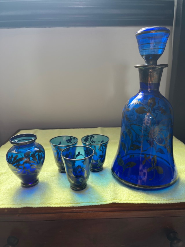 Cobalt Blue Italian Art Glass Decanter Set