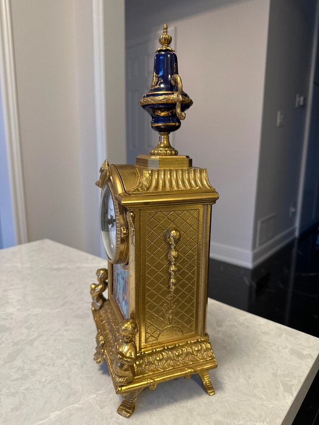 VTG Brevettato Imperial brass and porcelain mantel shelf clock - photo 2