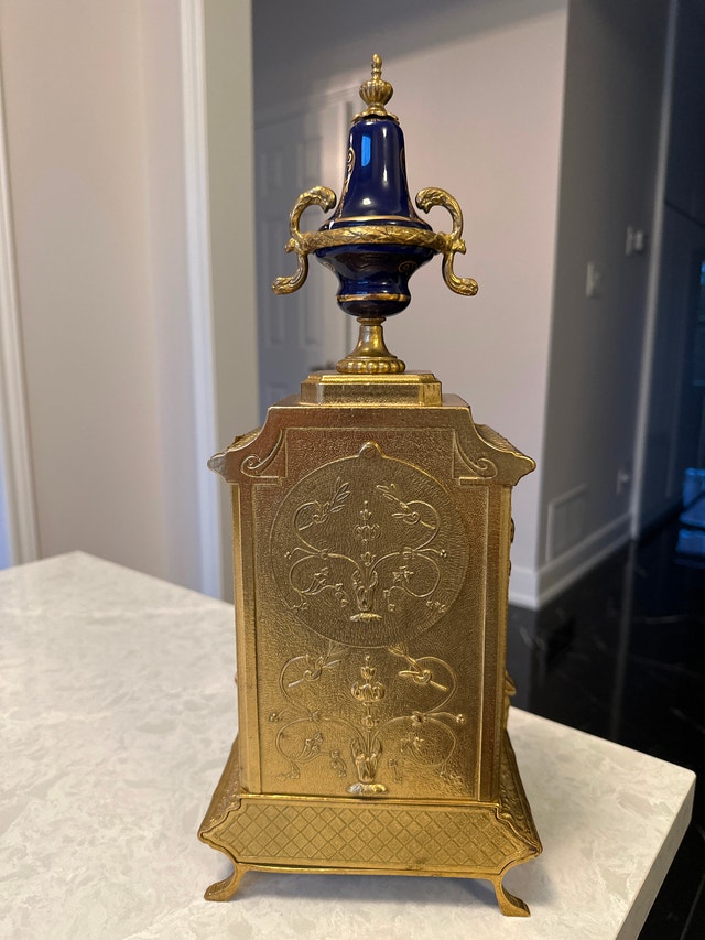 VTG Brevettato Imperial brass and porcelain mantel shelf clock - photo 3