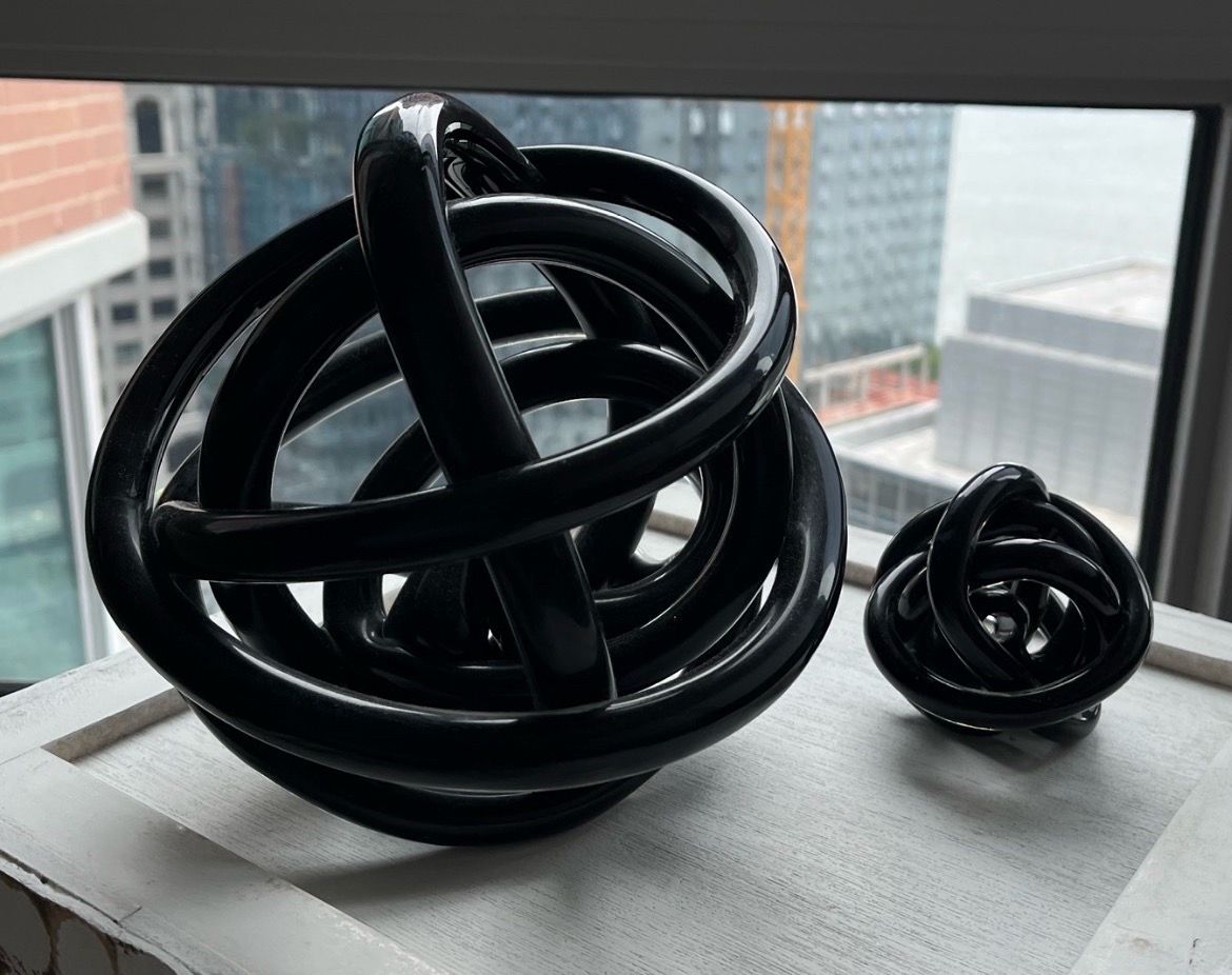 Black Glass Knot Sculpture Set of 2