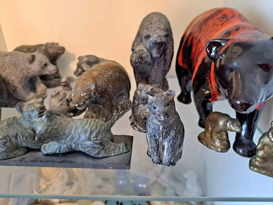 Vintage Collectable Soapstone Bears, Wolf, Brass & Glass Bears