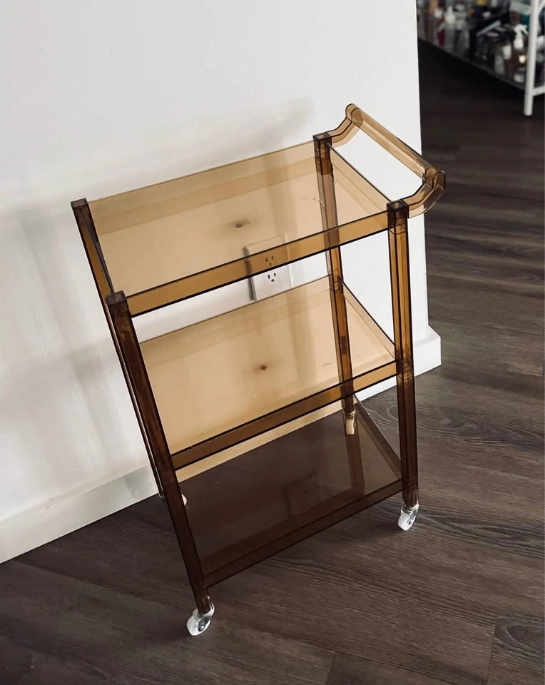 Vintage Amber Acrylic 3-Tier Rolling Bar Cart - photo 2