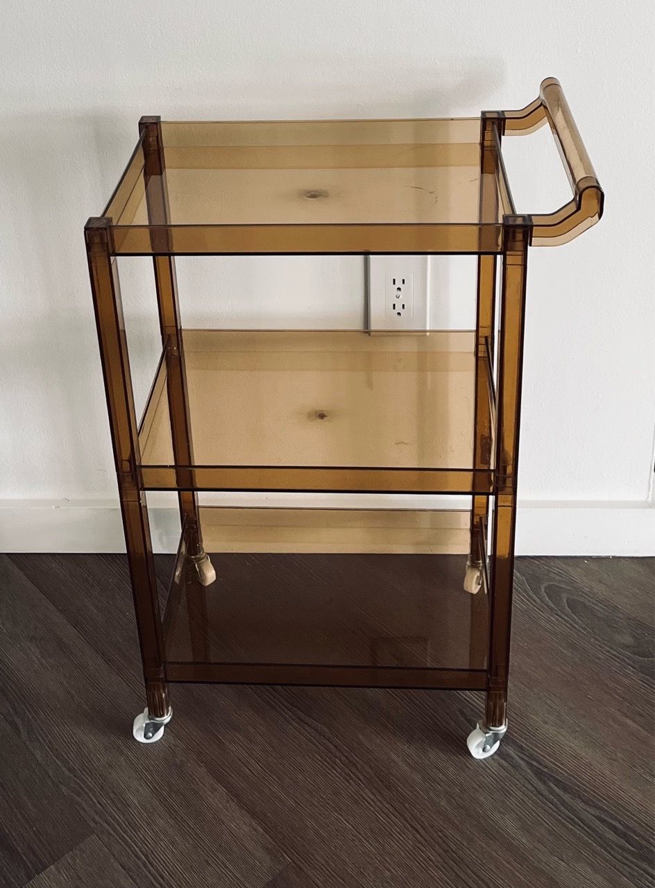 Vintage Amber Acrylic 3-Tier Rolling Bar Cart