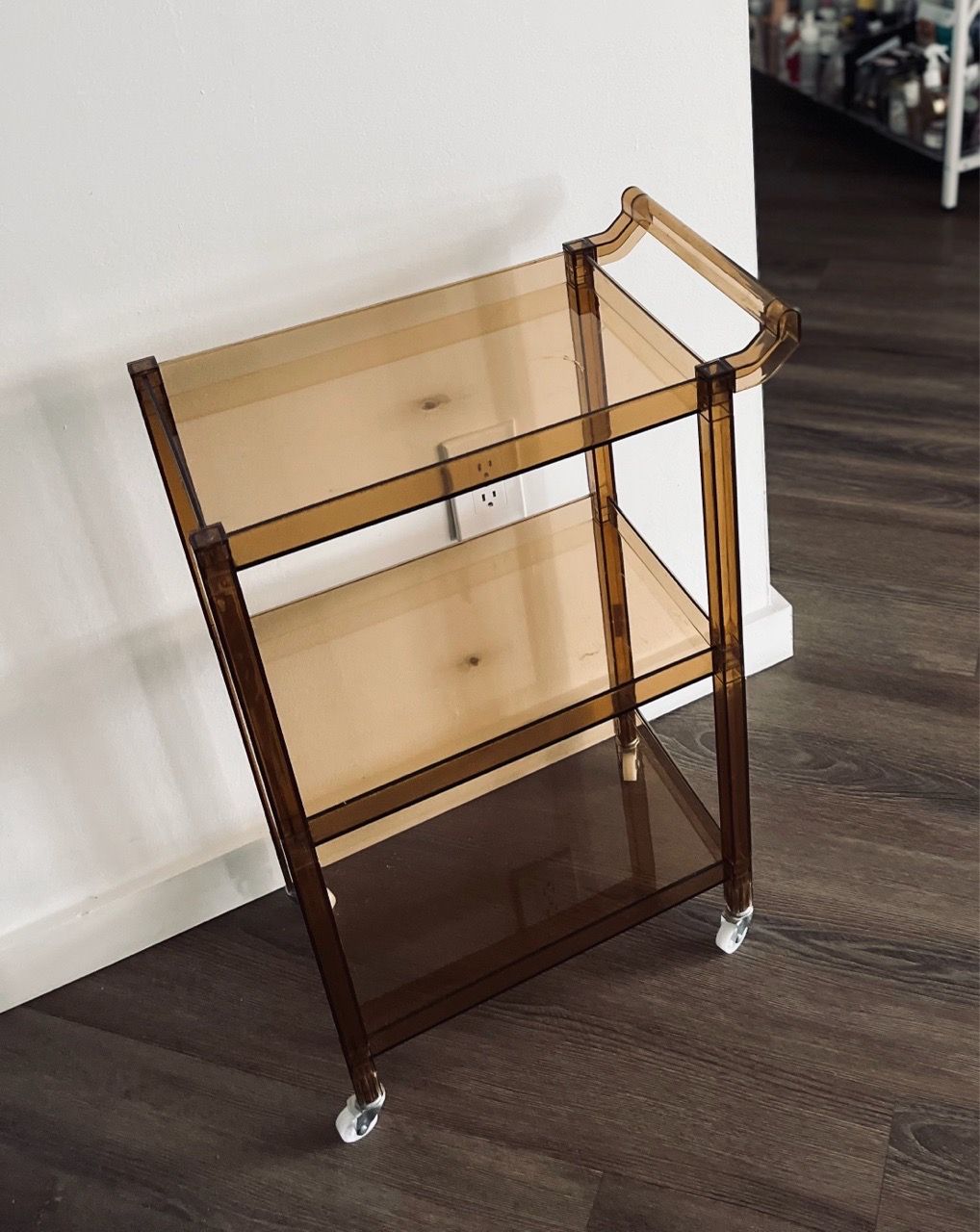 Vintage Amber Acrylic 3-Tier Rolling Bar Cart - photo 2