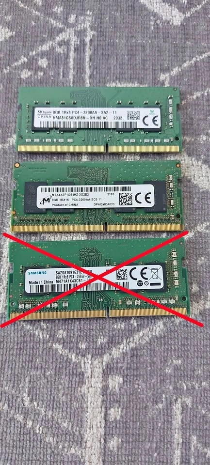 8GB DDR4 laptop RAM from SK Hynix, and Micron