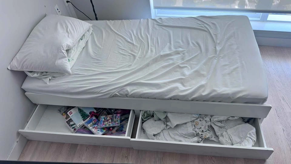 IKEA MALM Twin Bed Frame with 2 Storage Drawers and mattress