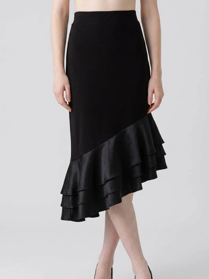 Black Asymmetrical Ruffle Hem Midi Skirt - S - photo 2