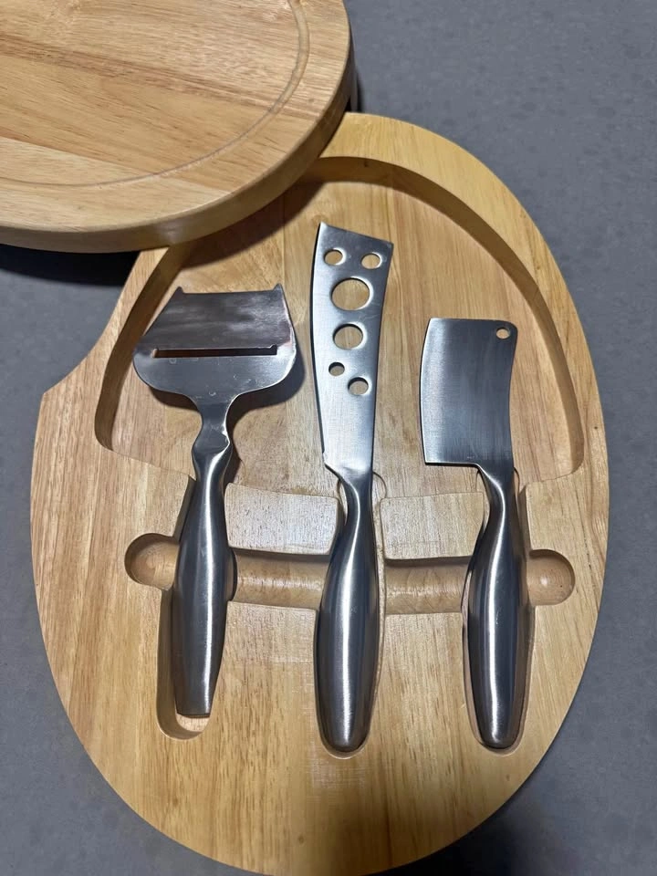 Wooden Cheese Board Set with 3 Stainless Steel Knives